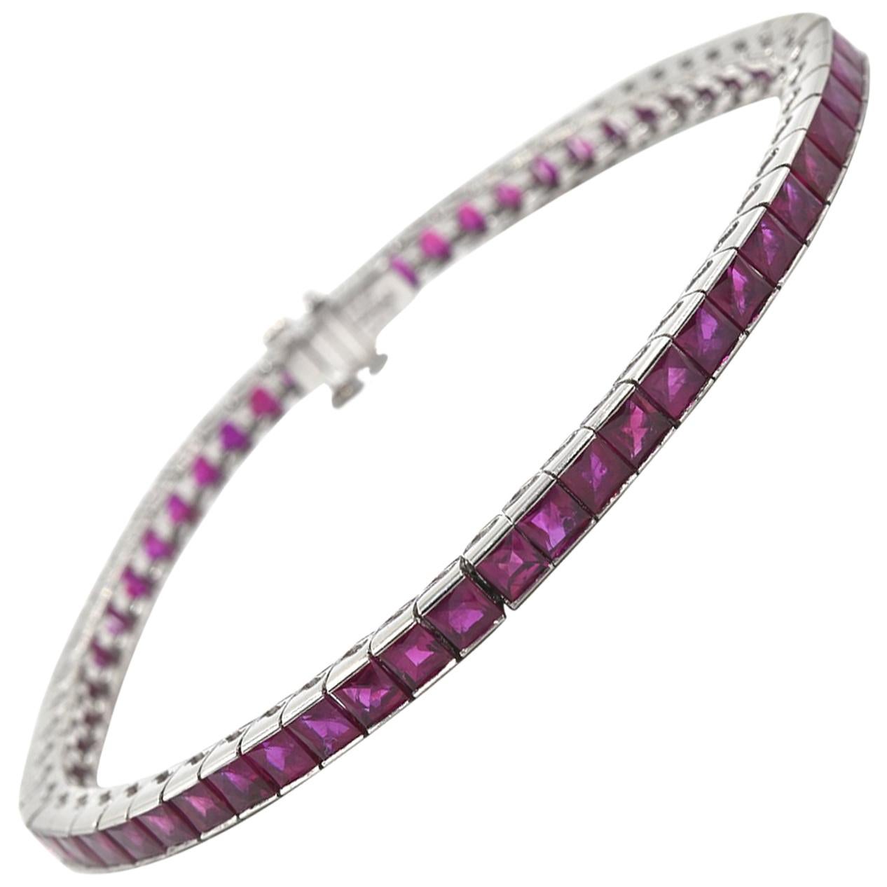 Sophia D. Natural 5.13 Carat Ruby Gemstone In-Line Platinum Tennis Bracelet