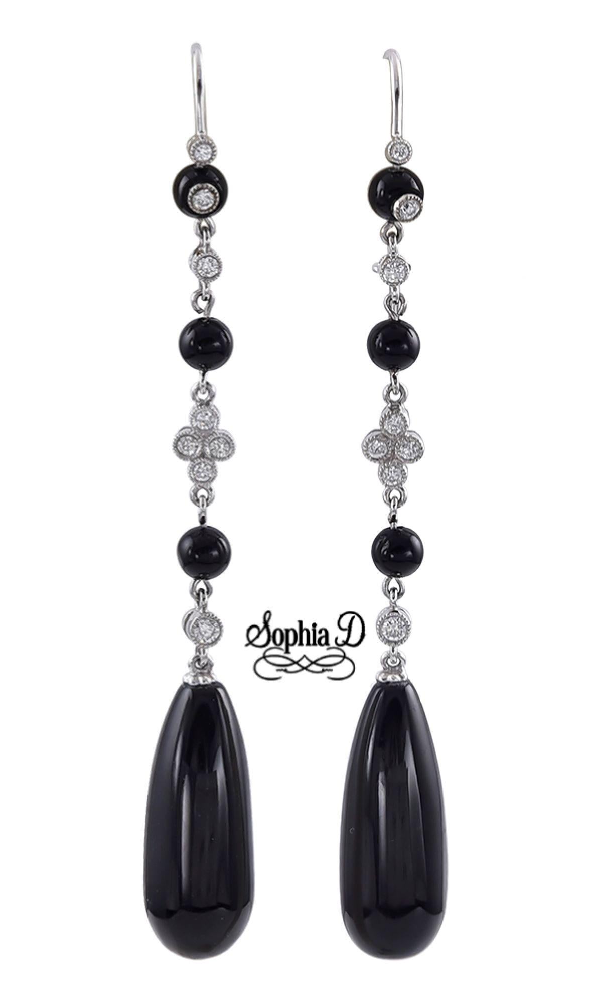 Round Cut Sophia D. Onyx and Diamond Earrings For Sale