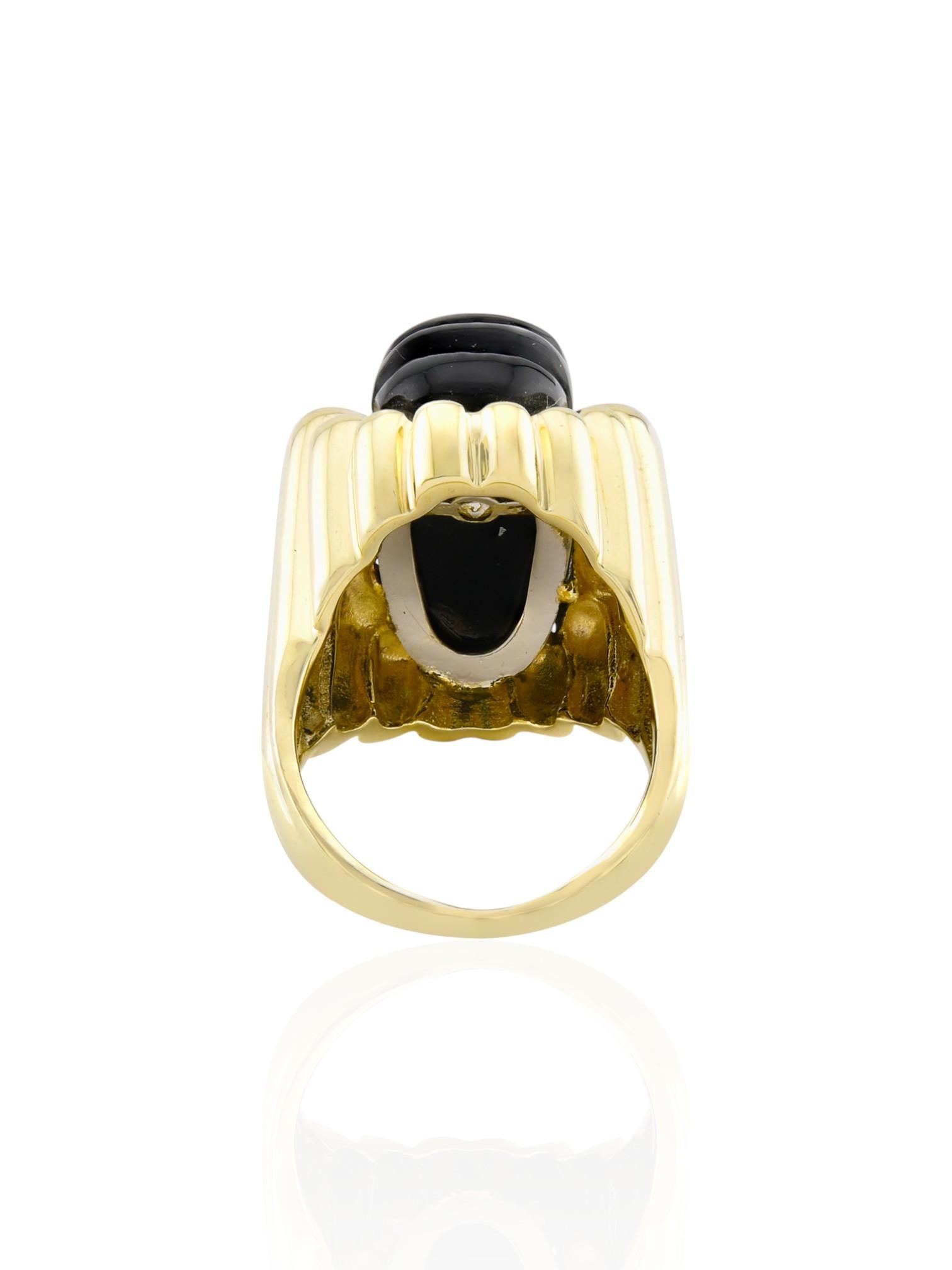 Taille ronde Sophia D Bague en onyx et diamants en platine et or jaune 18 carats en vente
