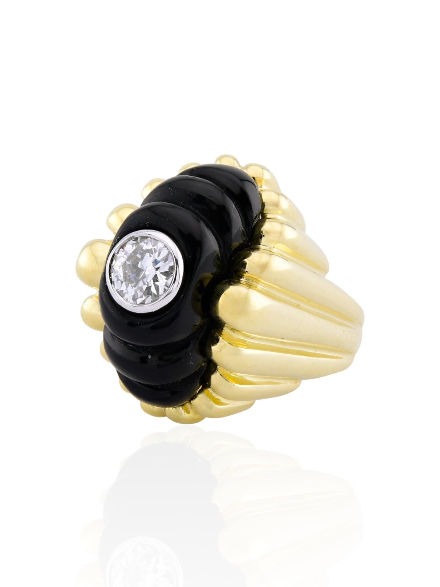 Sophia D Bague en onyx et diamants en platine et or jaune 18 carats Neuf - En vente à New York, NY