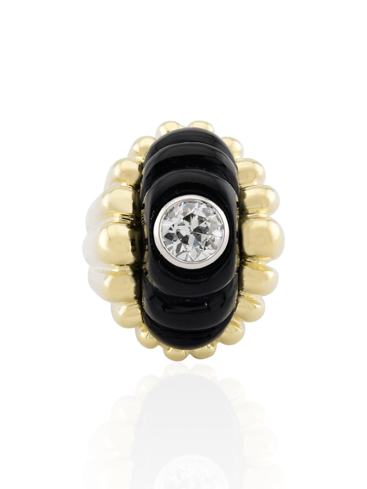 Sophia D Bague en onyx et diamants en platine et or jaune 18 carats en vente