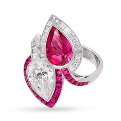 Sophia D. Pear Shape Toi et Moi Ring with Diamond and Ruby