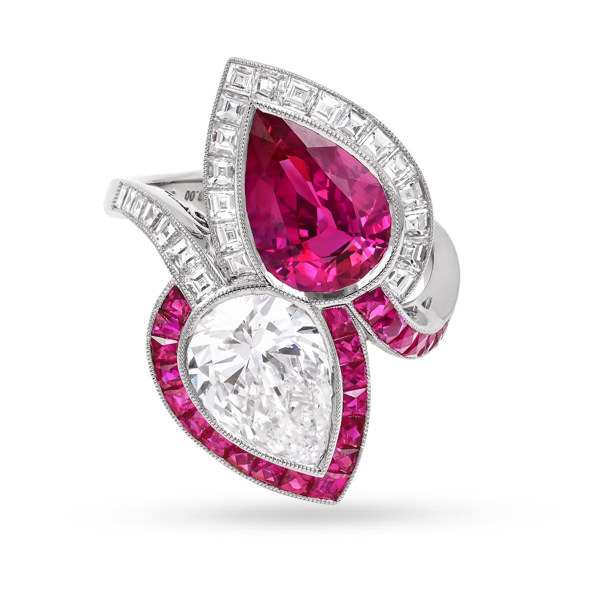 Sophia D. Pear Shape Toi et Moi Ring with Diamond and Ruby In New Condition For Sale In New York, NY
