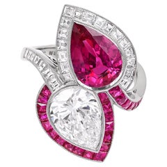 Sophia D. Pear Shape Toi et Moi Ring with Diamond and Ruby