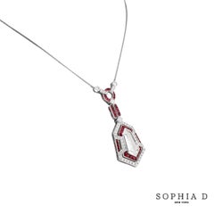 Sophia D Pendant Necklace with Kite Diamond and Rubies in Platinum
