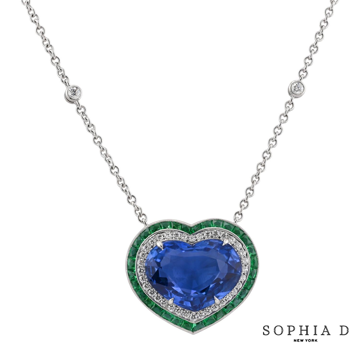 Heart Cut Sophia D Platinum 10.57 Heart-Shaped Sapphire Necklace