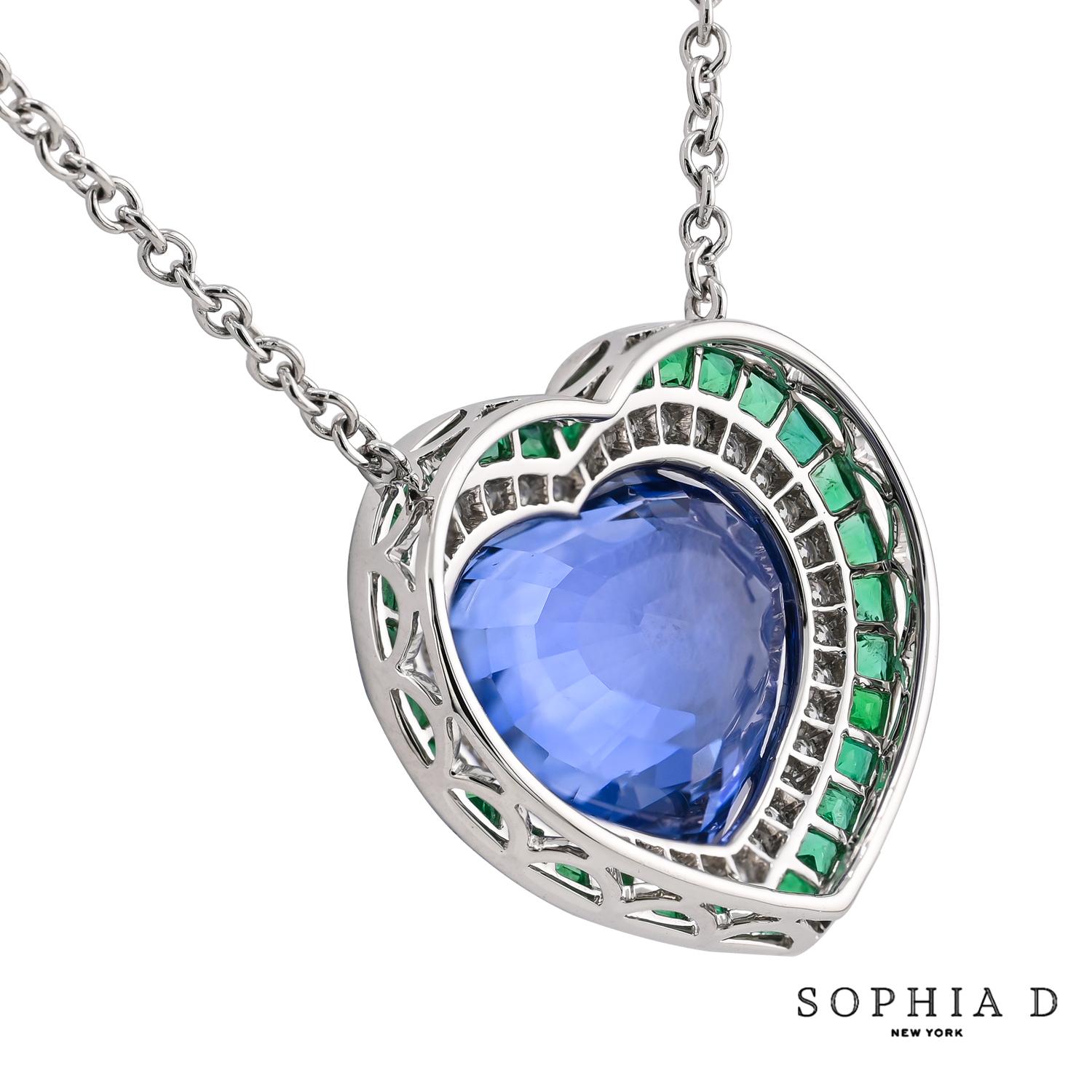 Sophia D Platinum 10.57 Heart-Shaped Sapphire Necklace In New Condition In New York, NY