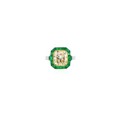 Sophia D. Platinum 5.01CT Fancy Yellow Diamond Ring with Emerald Halo