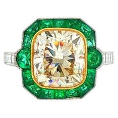 Sophia D. Platinum 5.01CT Fancy Yellow Diamond Ring with Emerald Halo