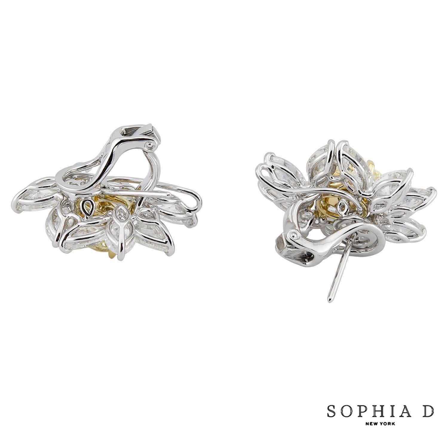 Pendientes Sophia D de platino y oro amarillo de 18 quilates con diamantes amarillos y blancos Corte oval