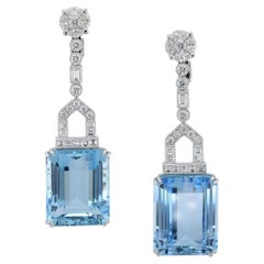 Boucles d'oreilles Sophia D en platine avec aigue-marine de 82,09 carats et diamants