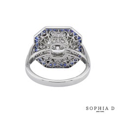 Sophia D Art Deco Style Diamond, Sapphire, and Rock Crystal Platinum Ring