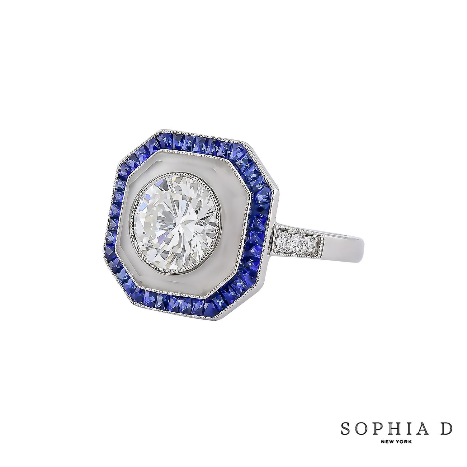 Taille ronde D & A Style Style en platine, diamant, saphir et cristal de roche en vente