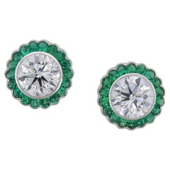 Sophia D Platinum Diamond and Emerald Halo Stud Earrings