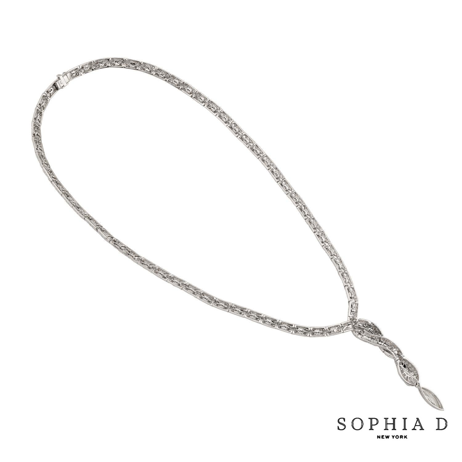 Taglio marquise Collana con diamanti in platino Sophia D e goccia marquise con design a serpente in vendita