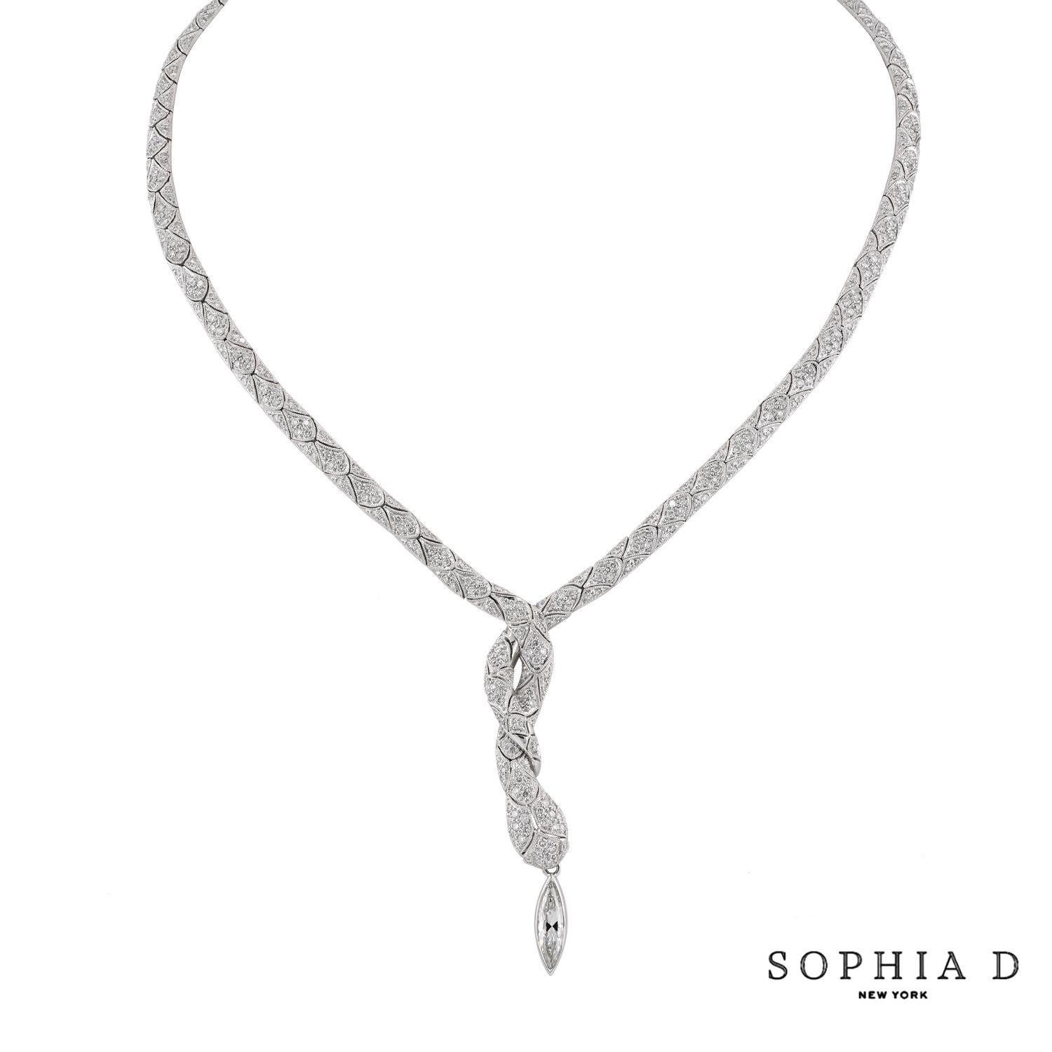 Collana con diamanti in platino Sophia D e goccia marquise con design a serpente In condizioni Nuovo in vendita a New York, NY