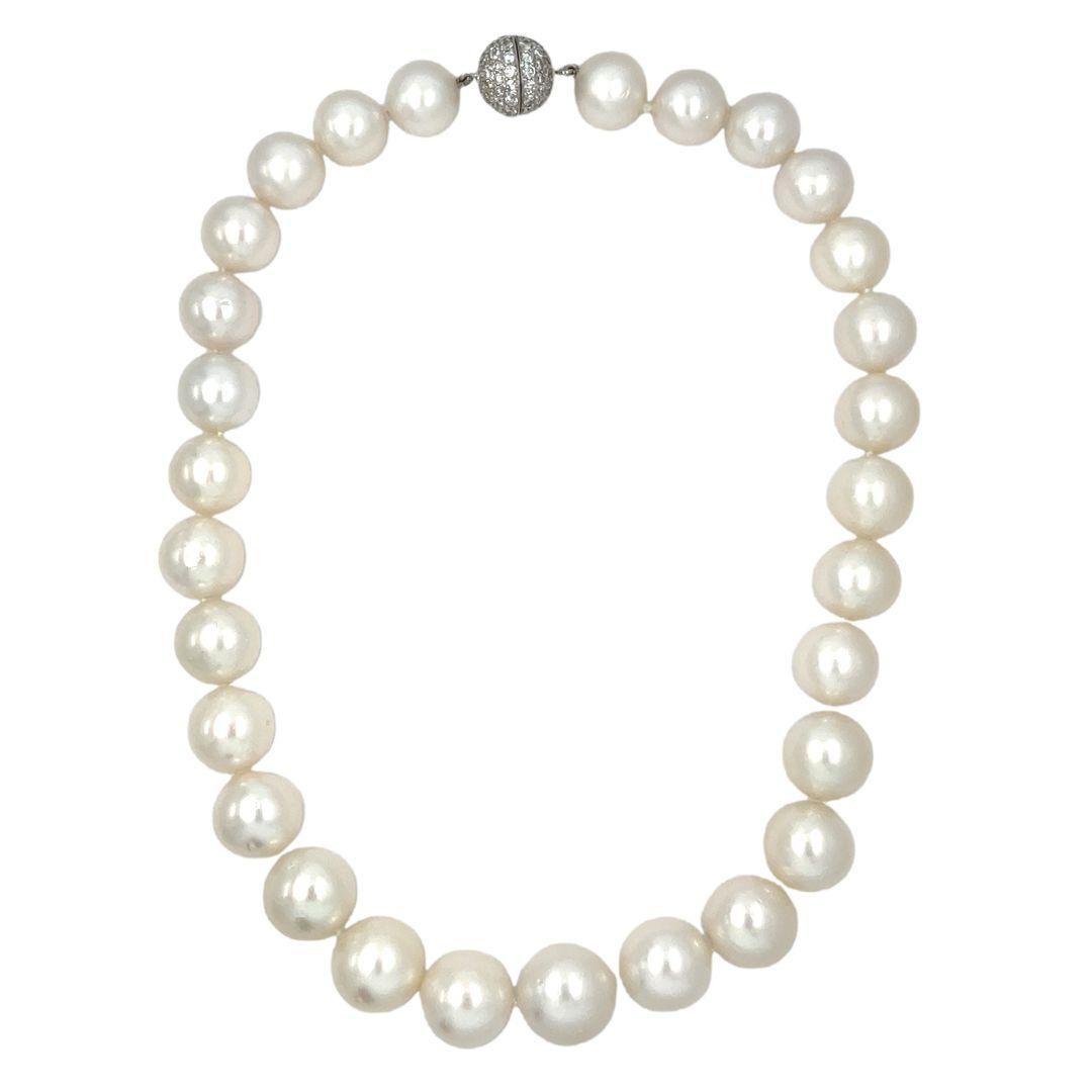 Round Cut Sophia D Platinum South Sea Pearl Necklace with 4 carats Diamond Clasp  For Sale