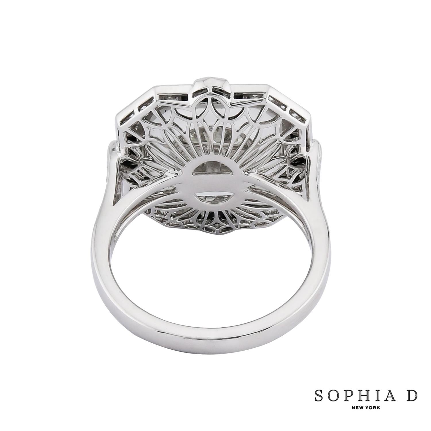 Round Cut Sophia D. Rock Crystal Onyx and Diamond Ring For Sale