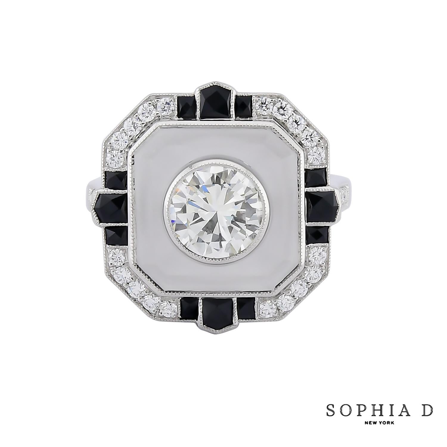 Sophia D. Rock Crystal Onyx and Diamond Ring In New Condition For Sale In New York, NY
