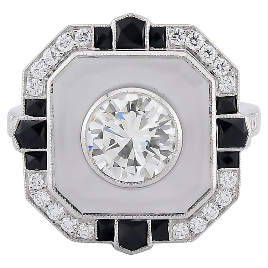 Sophia D. Rock Crystal Onyx and Diamond Ring For Sale
