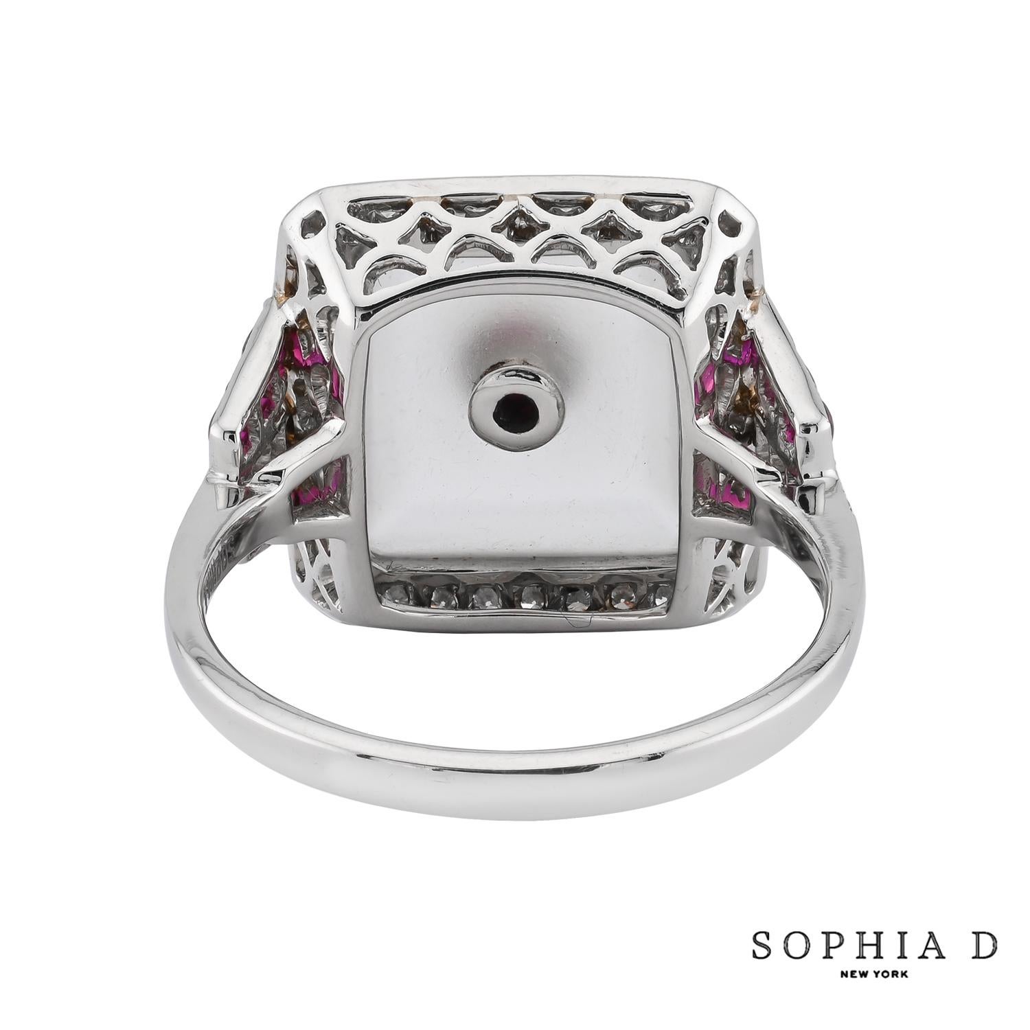 Art Déco Anello con cristallo di rocca, rubino e diamante di Sophia D. A. in vendita
