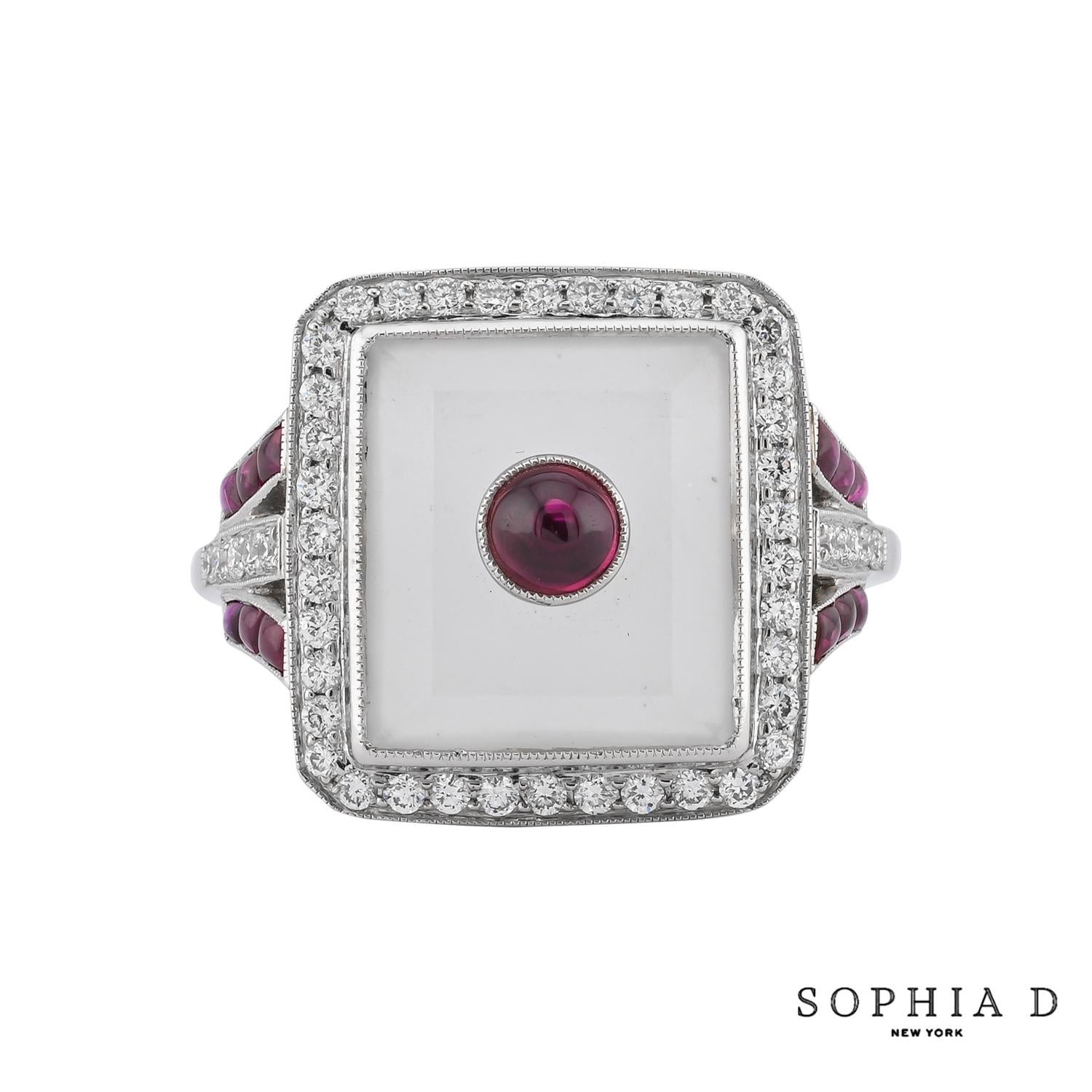 Cabochon Anello con cristallo di rocca, rubino e diamante di Sophia D. A. in vendita