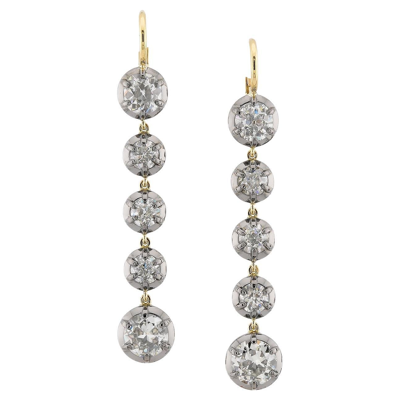 Sophia D Round Diamond Drop Earrings in 18K Yellow Gold and Silver