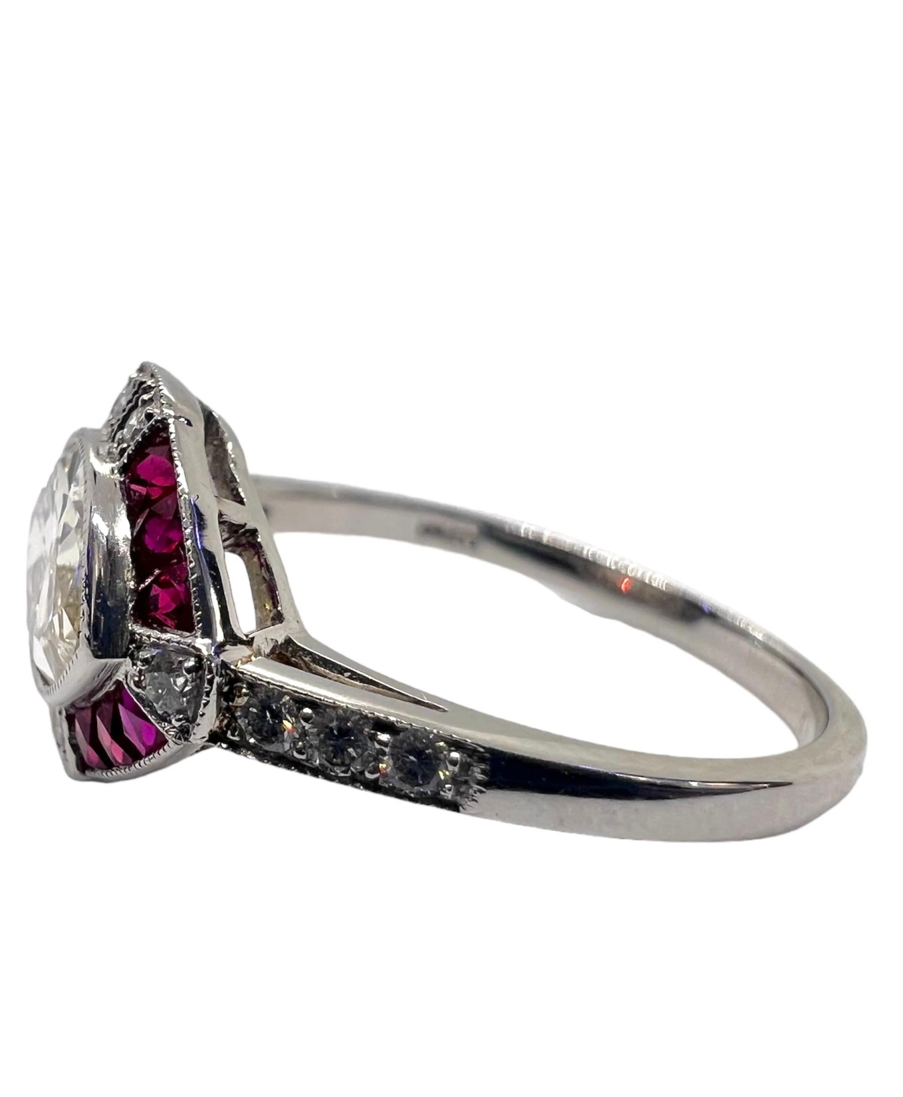 Marquise Cut Sophia D. Ruby and Diamond Art Deco Style Platinum Ring For Sale