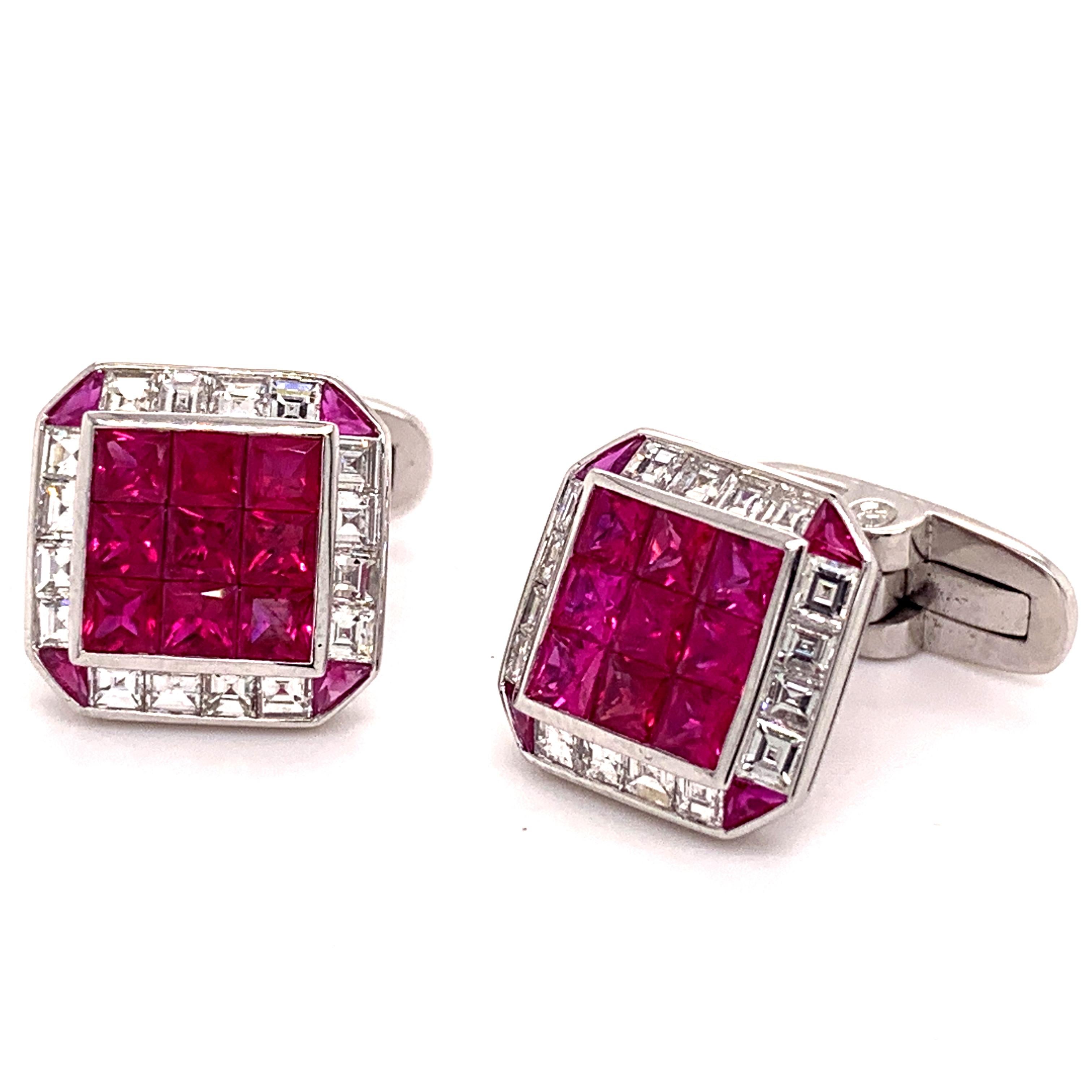 Square Cut Sophia D. Ruby and Diamond Cufflinks For Sale