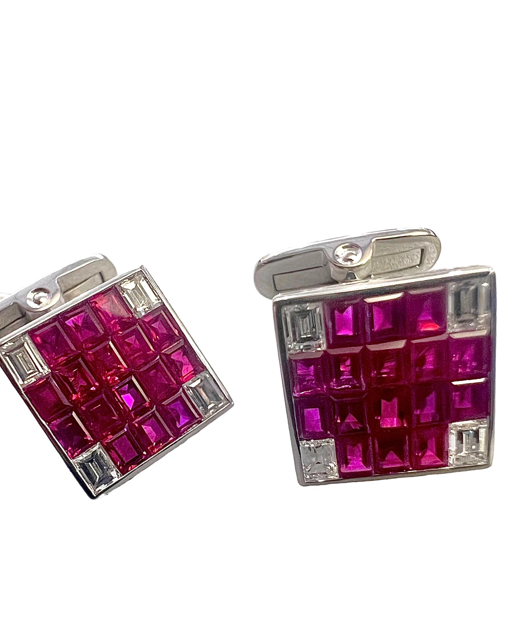 Taille carrée Boutons de manchette Sophia D. en rubis et diamants en vente