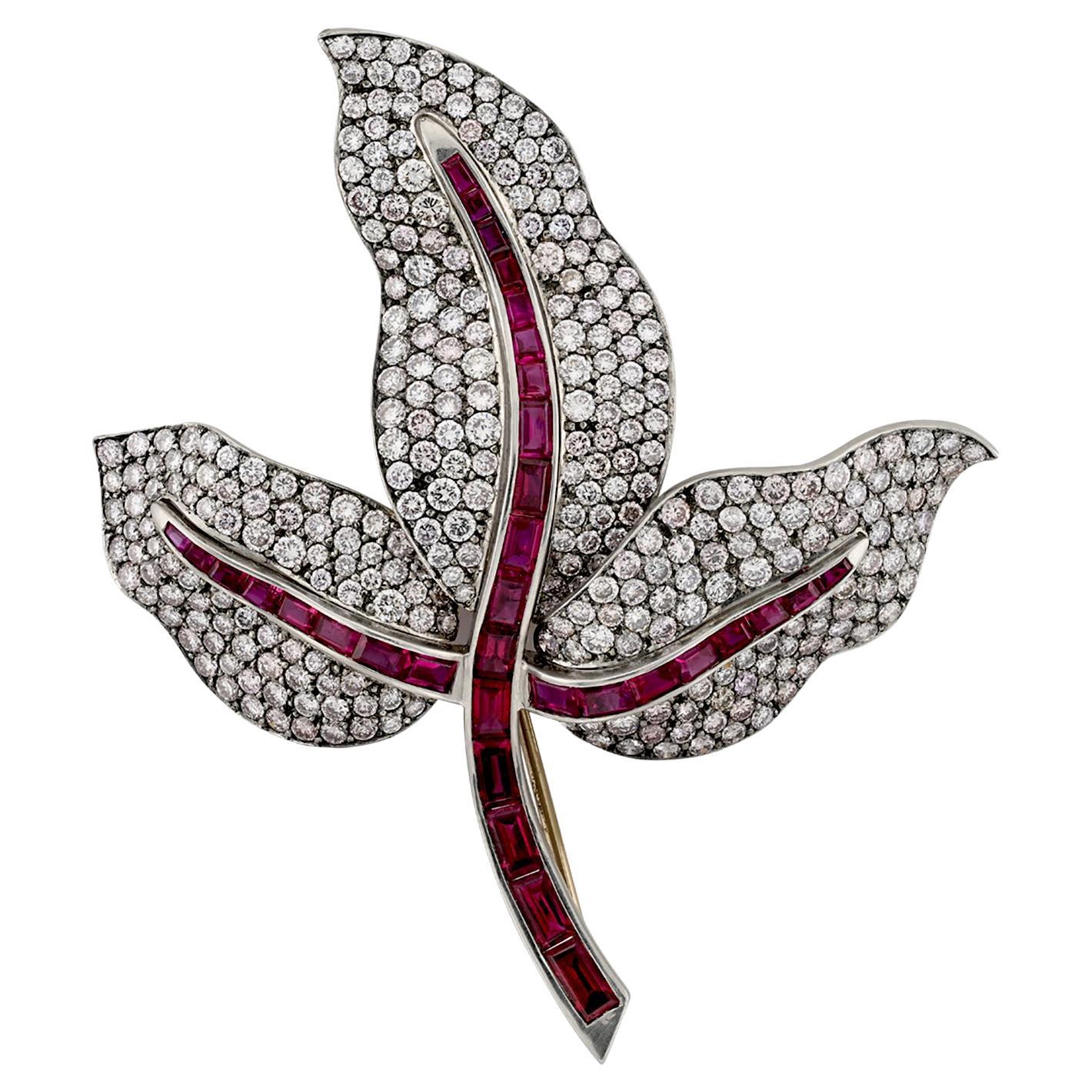 Sophia D. Ruby and Diamond Leaf Brooch