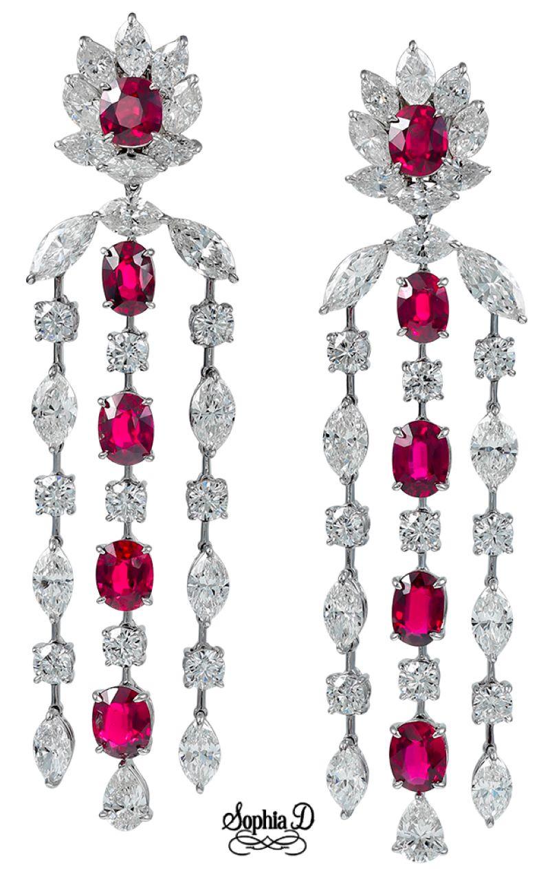 Art Deco Sophia D. Ruby and Diamond Platinum Earrings For Sale