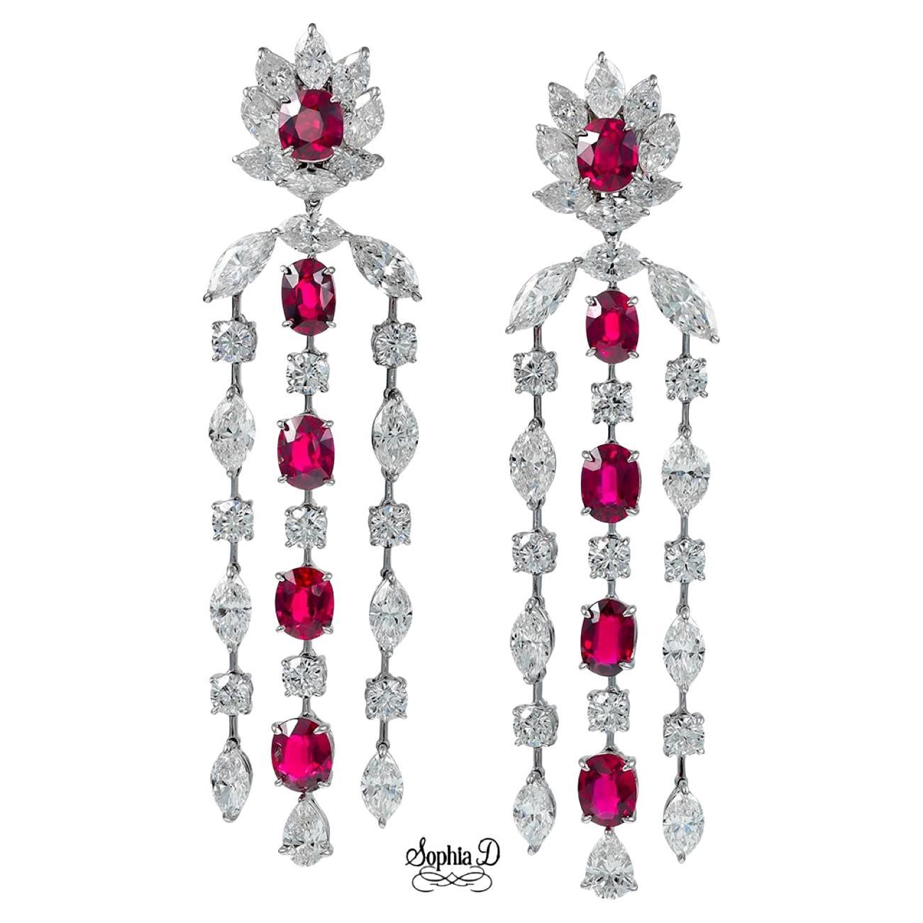 Sophia D. Boucles d'oreilles en platine avec rubis et diamants