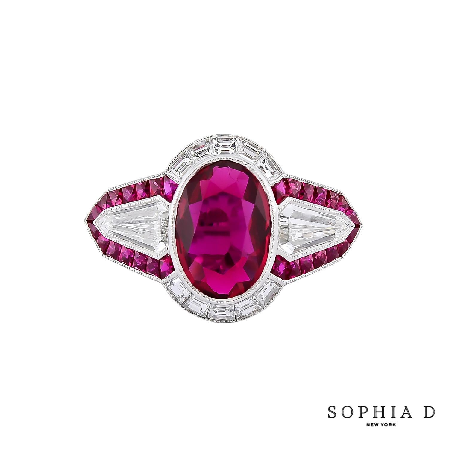 Round Cut Sophia D Ruby and Diamond Ring For Sale