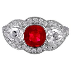 Sophia D. Ruby and Diamond Three Stone Platinum Ring