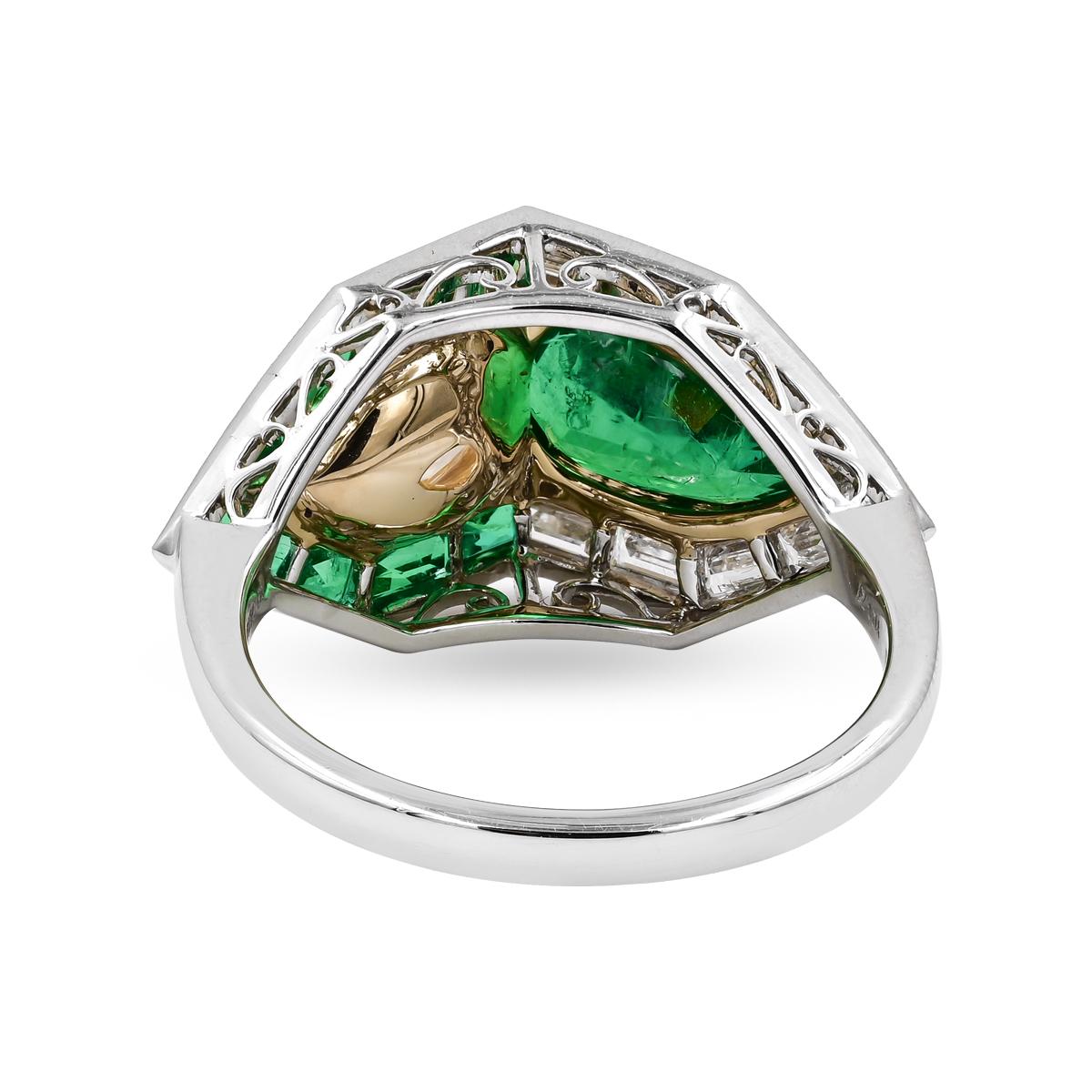 Emerald Cut Sophia D. S Deco Ring with Emerald and Yellow Diamond For Sale