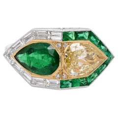 Anello Deco Sophia D. A. con smeraldo e diamante giallo