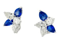 Sophia D Sapphire and Diamond Cluster Earrings Platinum