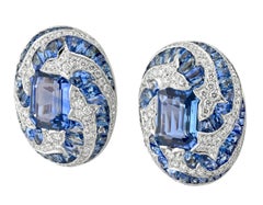 Sophia D Sapphire and Diamond Statement Earrings Platinum and 18K Yellow Gold