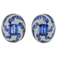 Sophia D Sapphire and Diamond Statement Earrings Platinum and 18K Yellow Gold