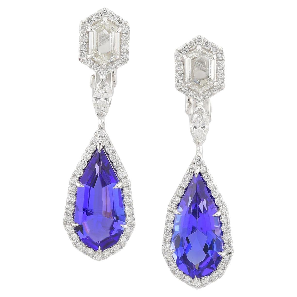 Orecchini a goccia architettonici con tanzanite e diamanti Sophia D in platino in vendita
