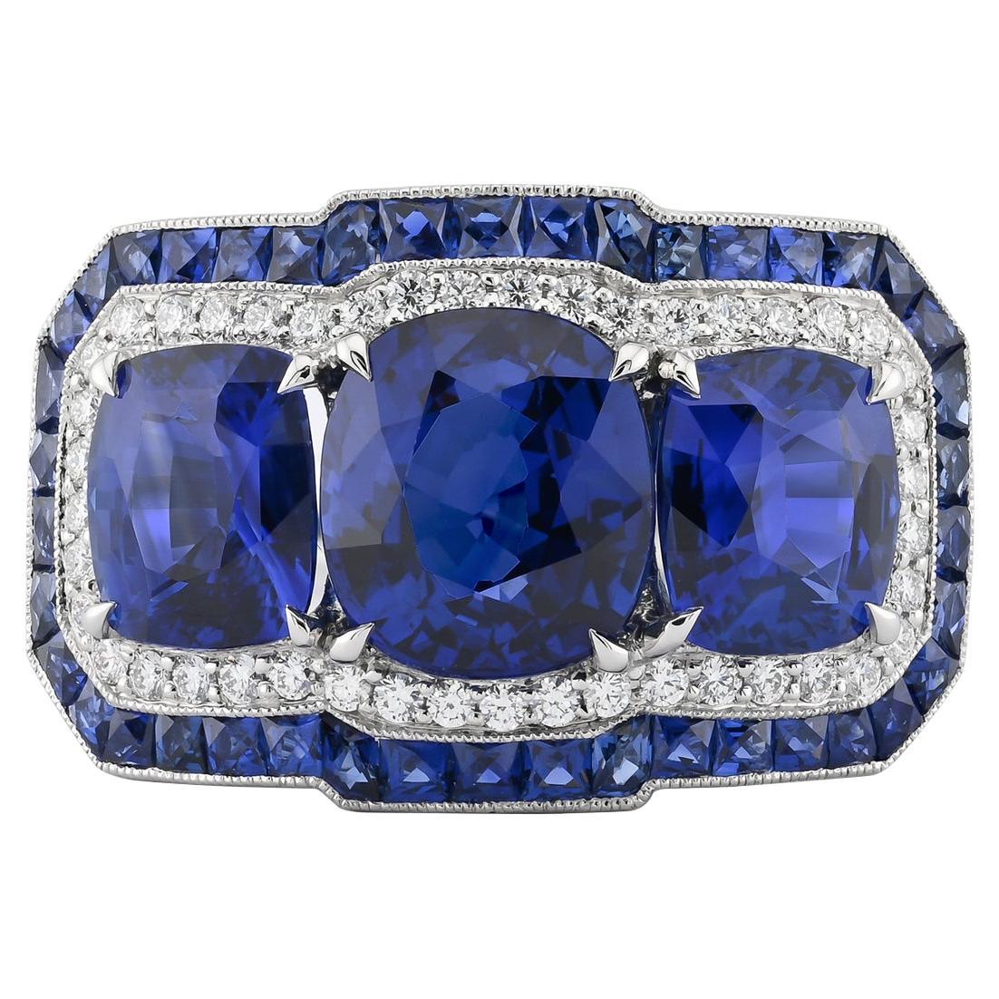 Sophia D. Three-Stone Blue Sapphire Ring