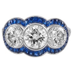 Sophia D. Three-Stone Diamond and Blue Sapphire Platinum Ring