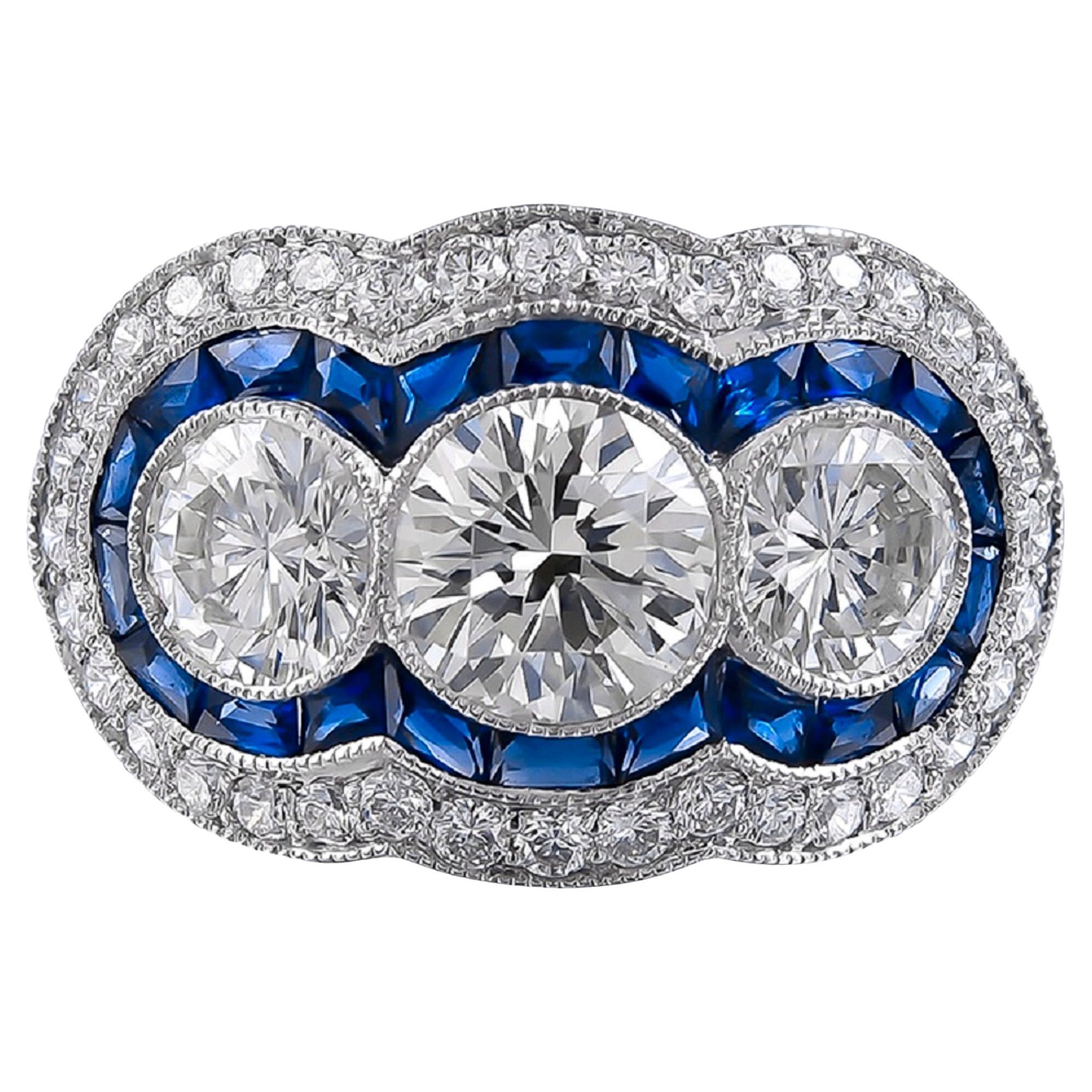Sophia D. Three-Stone Diamond and Sapphire Ring