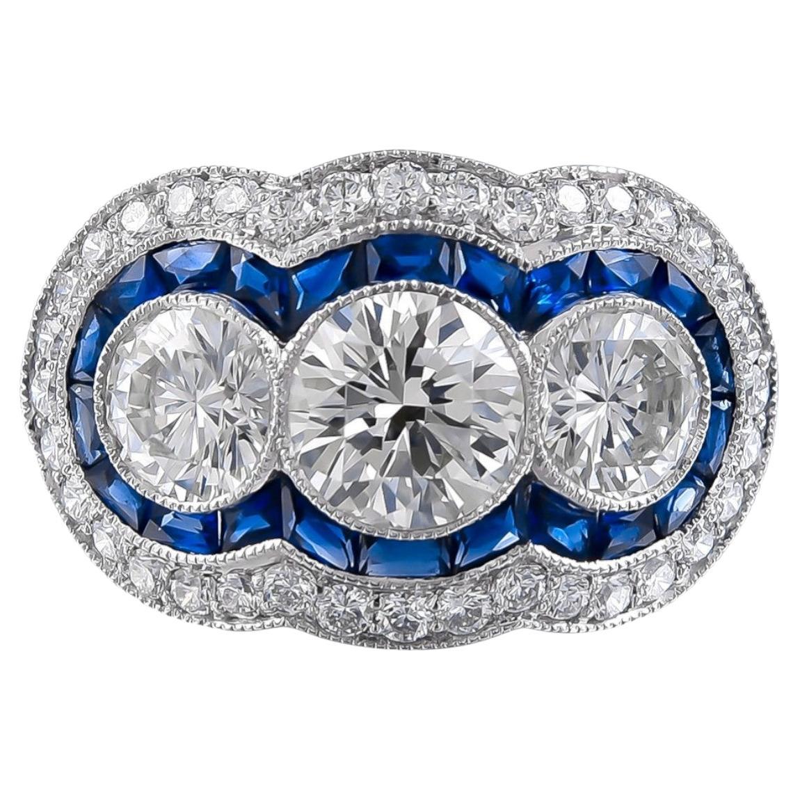 Sophia D. Three-Stone Diamond and Sapphire Ring For Sale