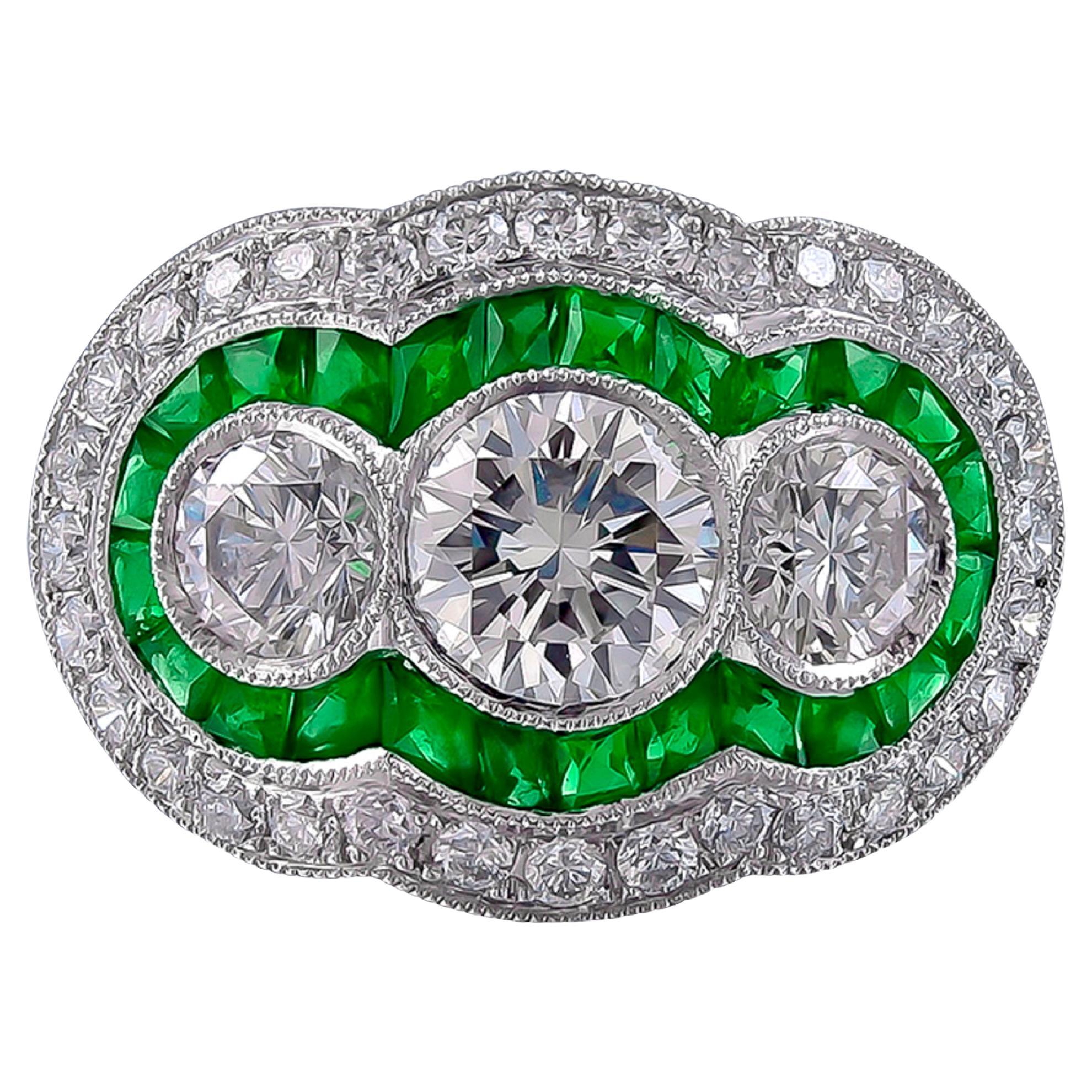 Sophia D. Three-Stone Emerald and Diamond Ring