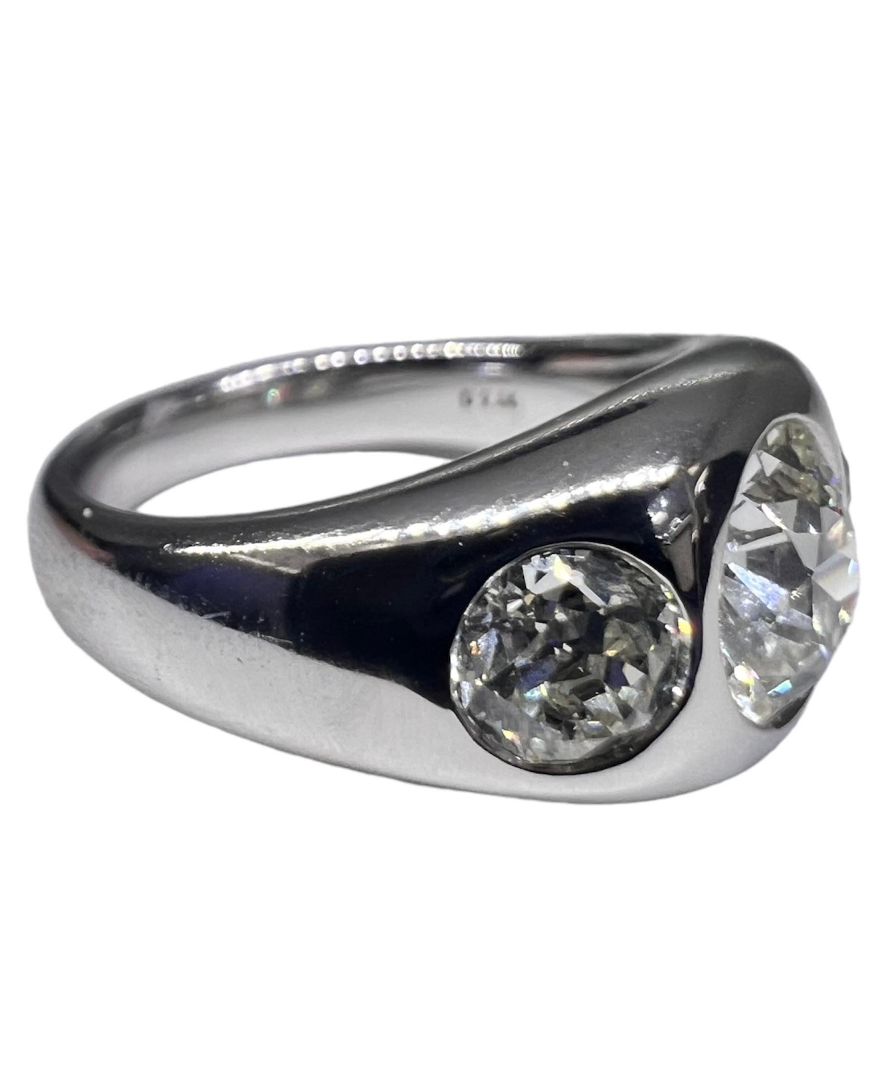 Art Deco Sophia D. Three Stone Gypsy Platinum Ring  For Sale