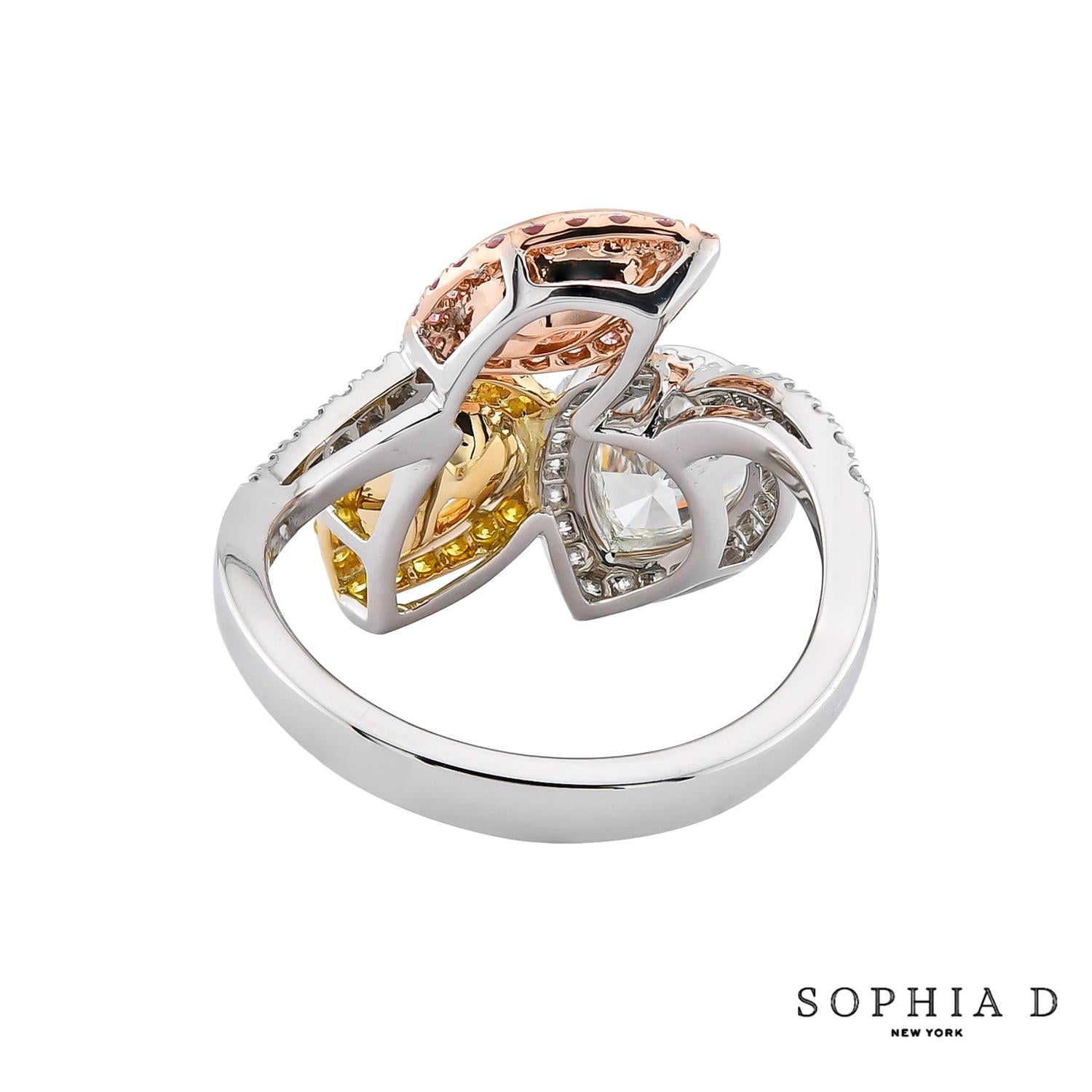 Art Deco Sophia D Three Stone Toi et Moi Multi Stone Ring For Sale