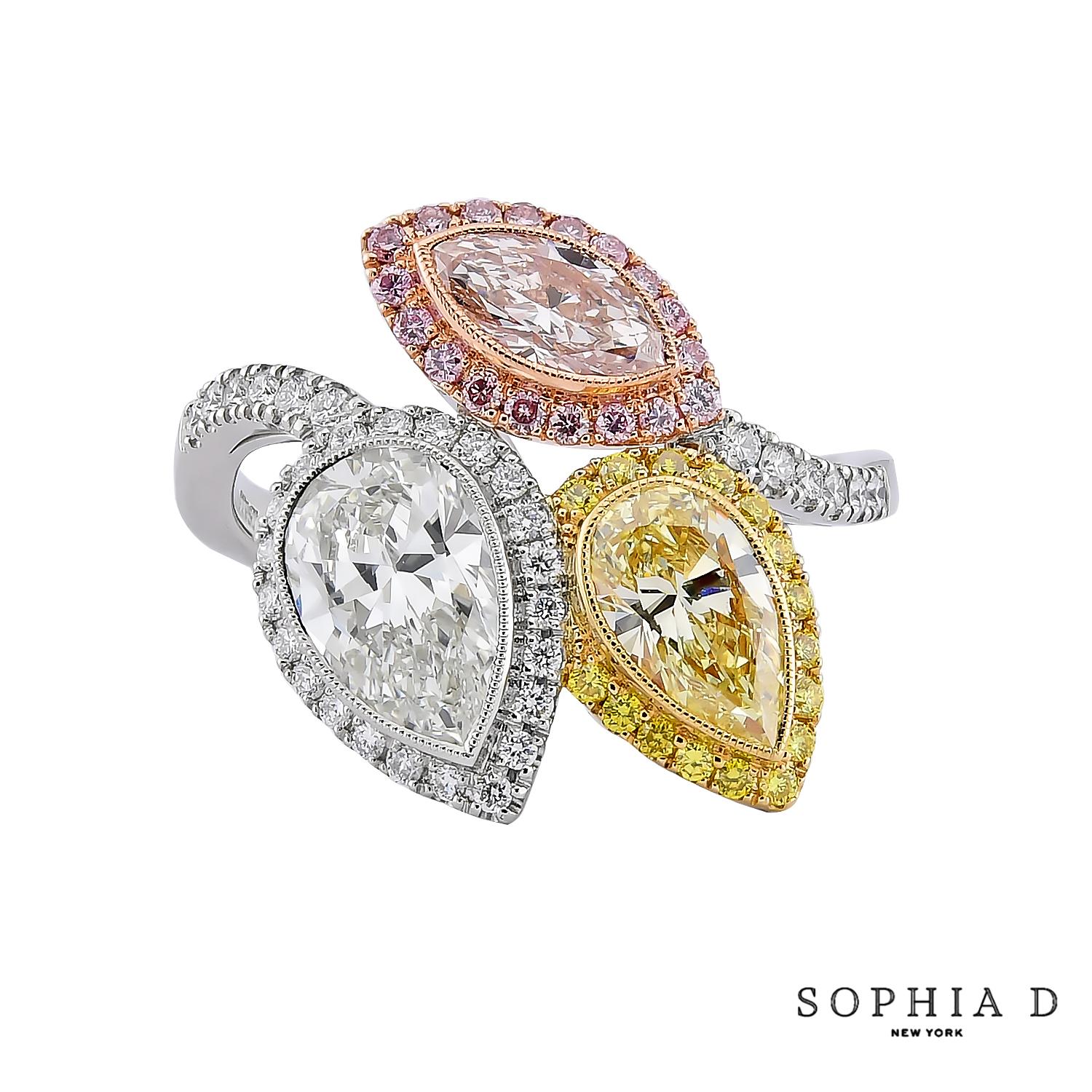 Sophia D Three Stone Toi et Moi Multi Stone Ring In New Condition For Sale In New York, NY