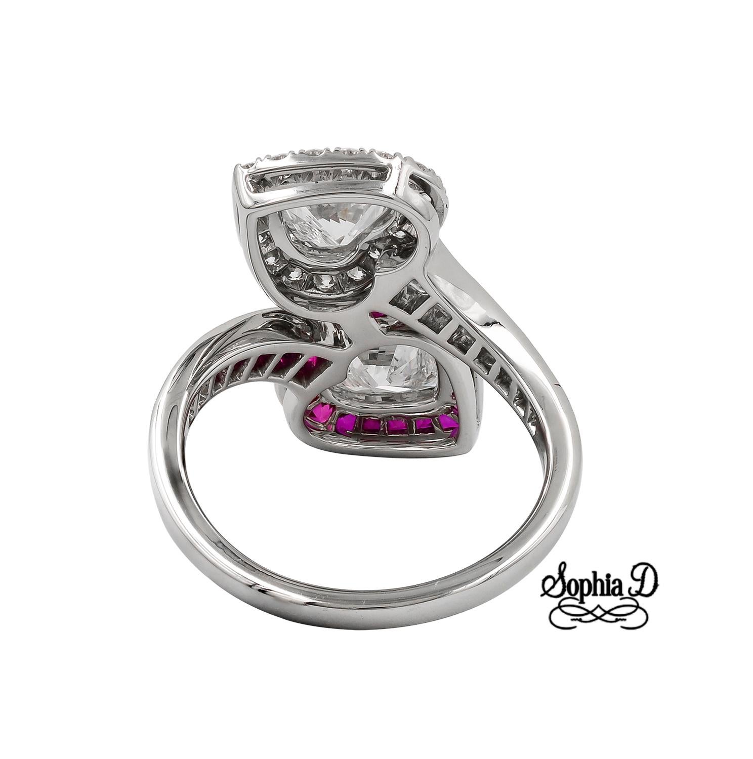 Art Deco Sophia D. Toi et Moi Heart Shaped Diamond Platinum Ring For Sale